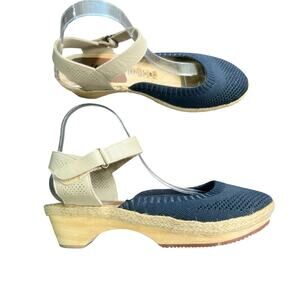 Jax & Bard Castine Knit & Leather Mary Jane Clogs Blue Wooden Women's Size EU 40